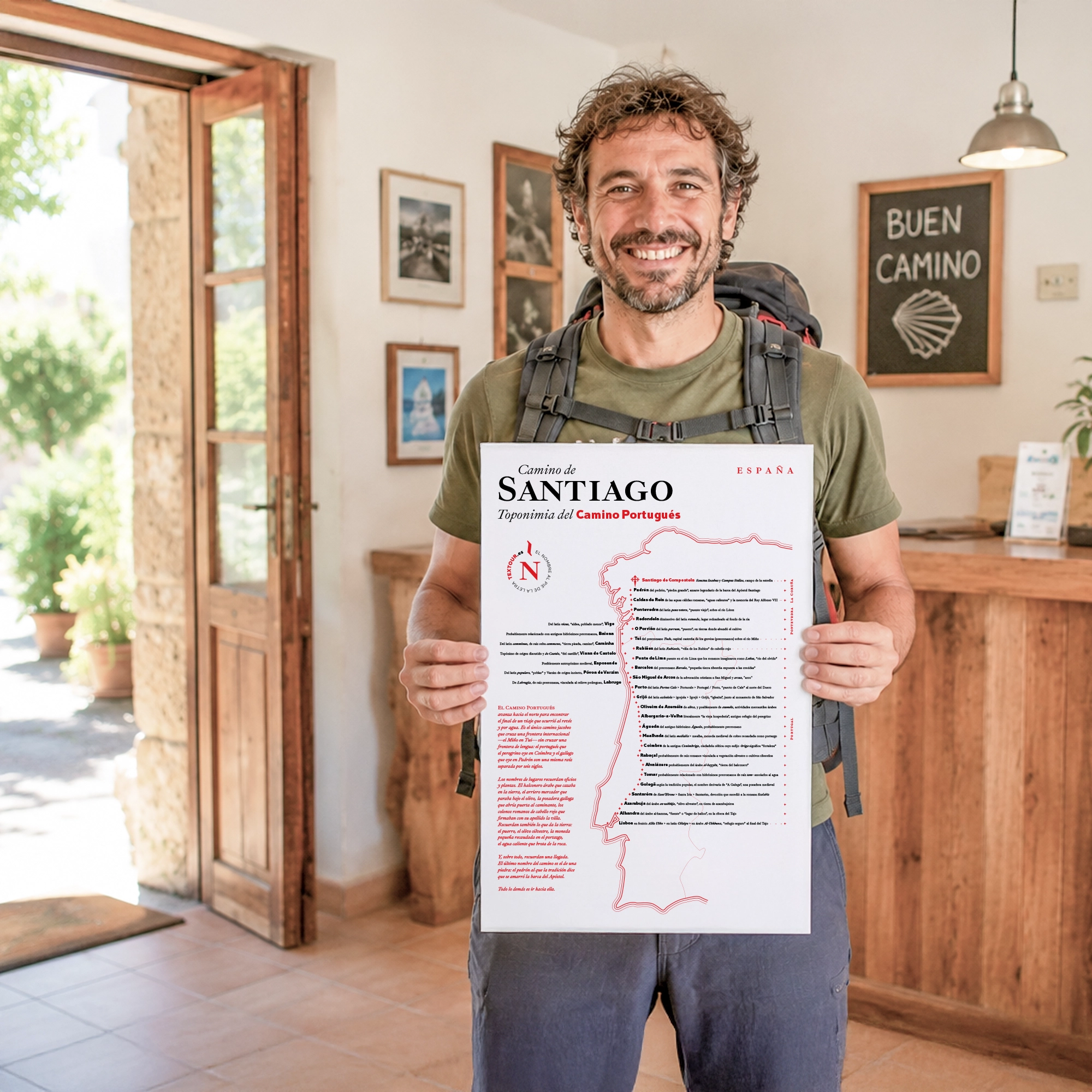Peregrino sosteniendo el mapa del Camino francés